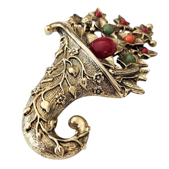 1928 Brand Autumn Leaves Fall Cornucopia Brooch Lucite Cabochon Pin, J38 - Picture 7 of 7